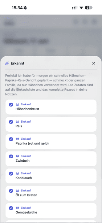 ImTakt KI erstellt Einkauf und Rezept