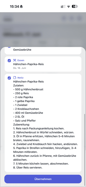 ImTakt erstellt Rezept und Einkaufsliste