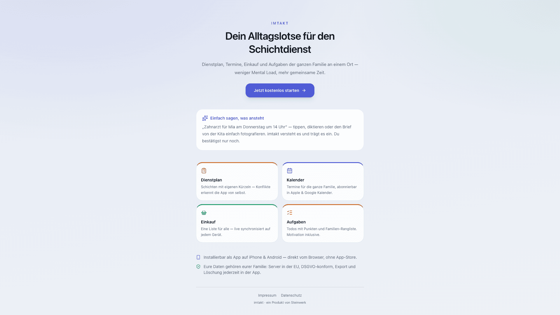 ImTakt Startseite mit Schichtdienst-Fokus